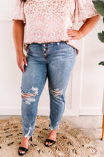 High Waisted Button Fly Distressed Boyfriend Judy Blue Jeans
