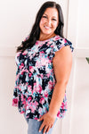 Tiered Floral Tunic Top In Neon Pink & Navy