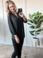 10.27 Gabby Front Top With Button Sleeve Detail In Black Polka Dots