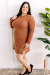 10.23 Ribbed Long Sleeve Dress With Slit Detail In Pumpkin Spice