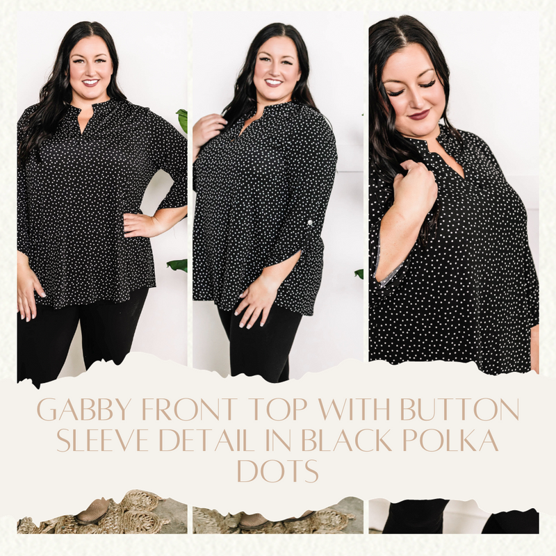 10.27 Gabby Front Top With Button Sleeve Detail In Black Polka Dots
